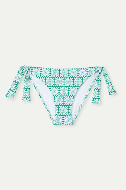 Bikini briefs with tie closure and Olive Flower Green print