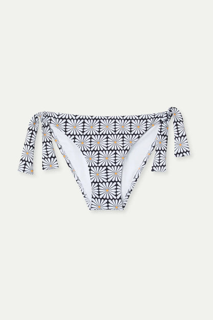 Black Olive Flower Print Tie Bikini Bottom