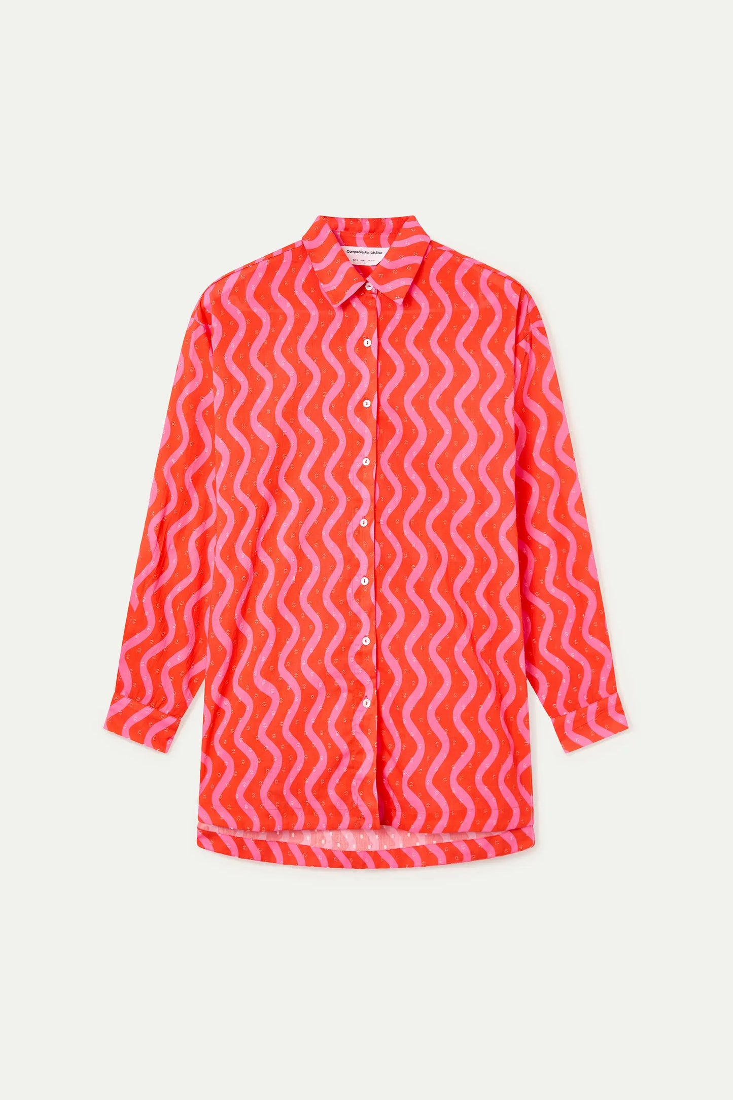 Red and Pink; Pink Wave Print Shirt