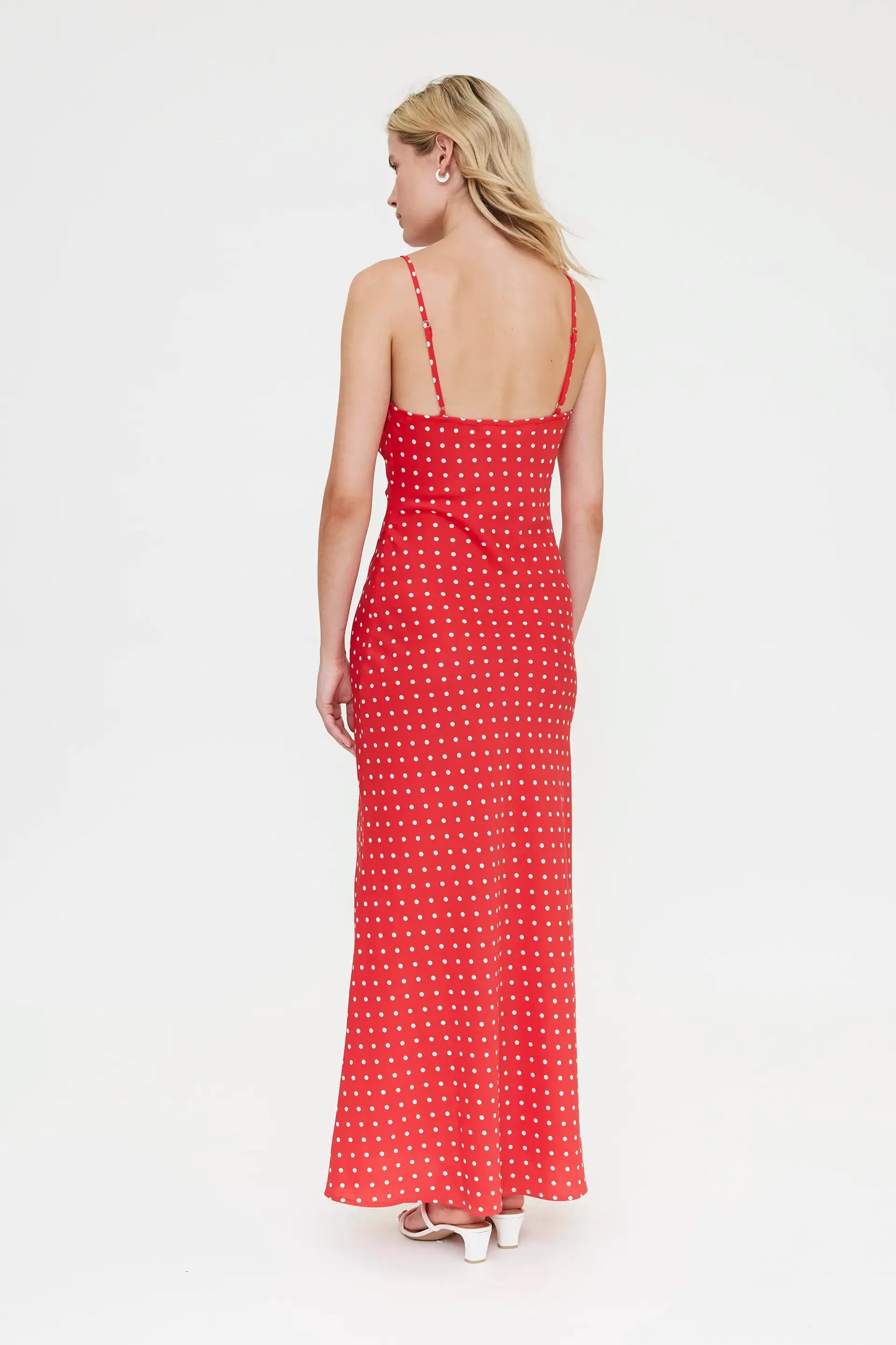 Long dress with red mini dot print