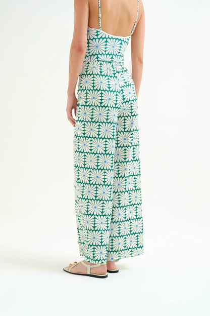 Trousers with Olive Flower Green print