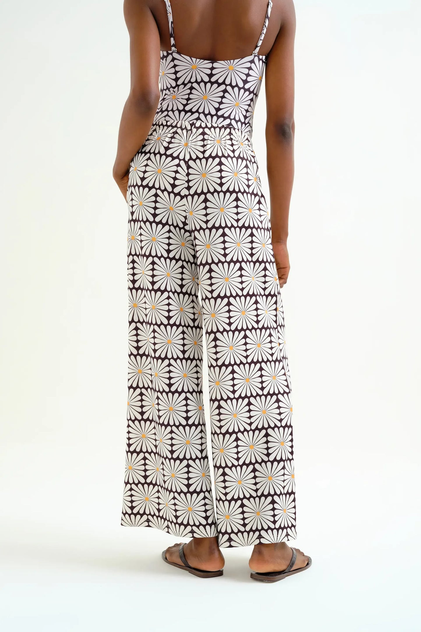 Trousers with Olive Flower print, Black