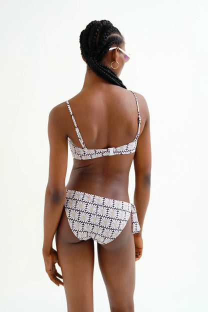 Olive Flower Print Straight Bikini Top - Black