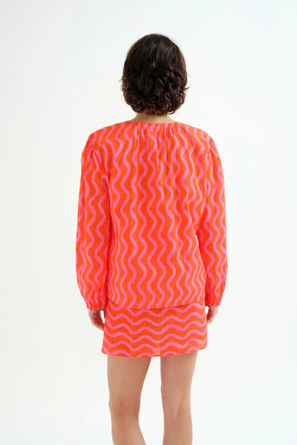 Wave Red and Pink; Pink Print Beach Top