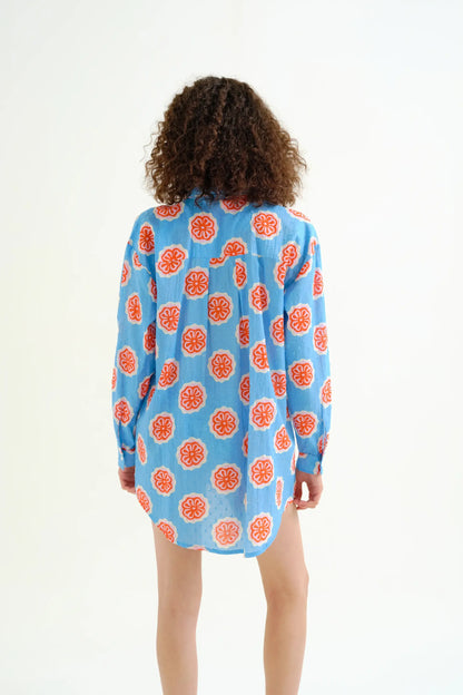 Red bloom flowers print shirt