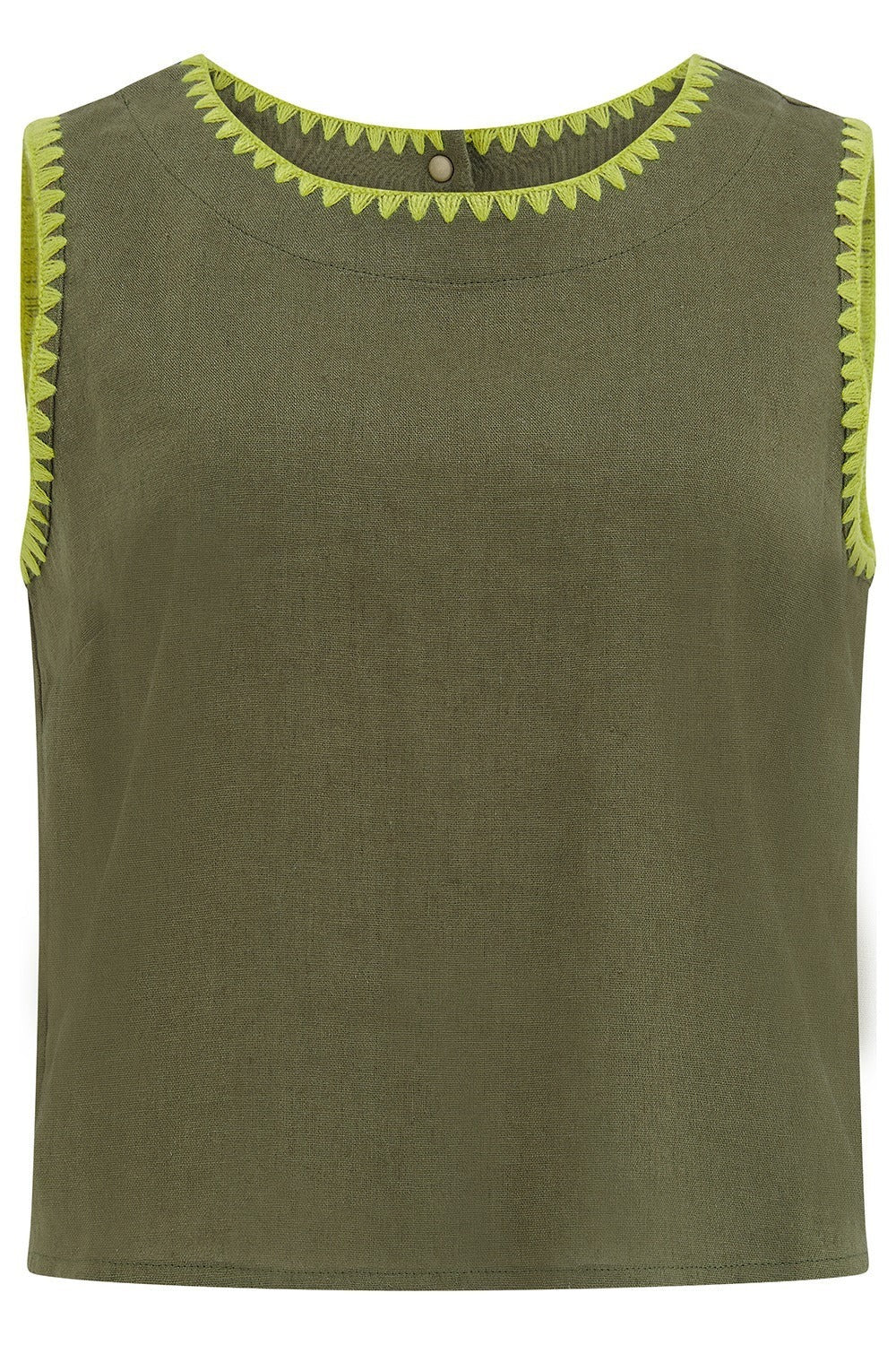 Senna Top - Olive, Decorative Stitch