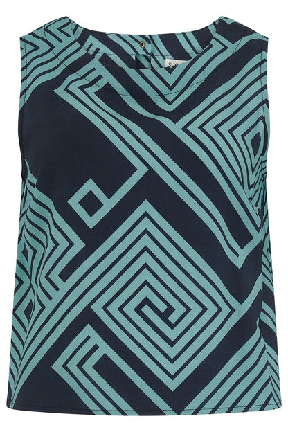 Marissa Top - Black/Green, Geometric Lines