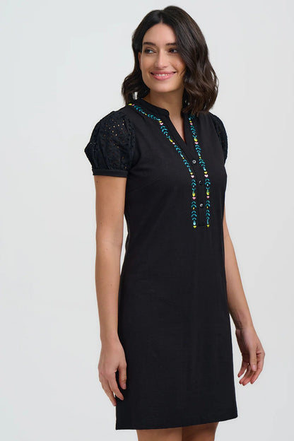 Kiera Jersey Tunic Dress - Black, Folklore Embroidery