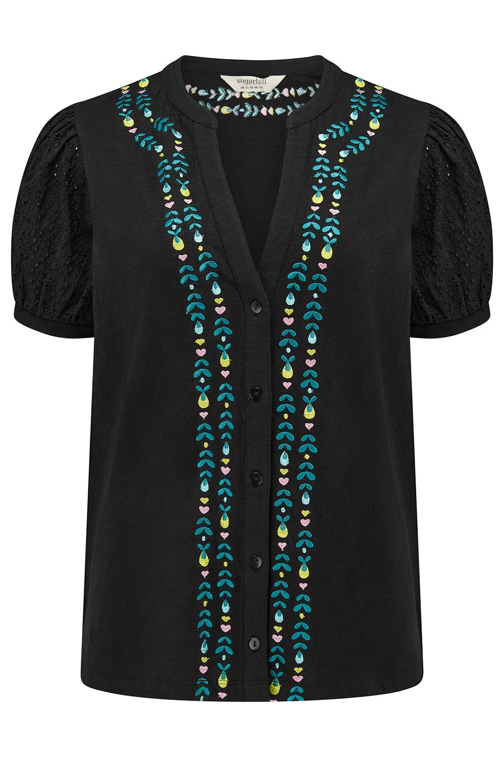 Elsie Jersey Top - Black, Folklore Embroidery