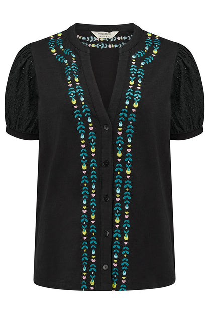 Elsie Jersey Top - Black, Folklore Embroidery