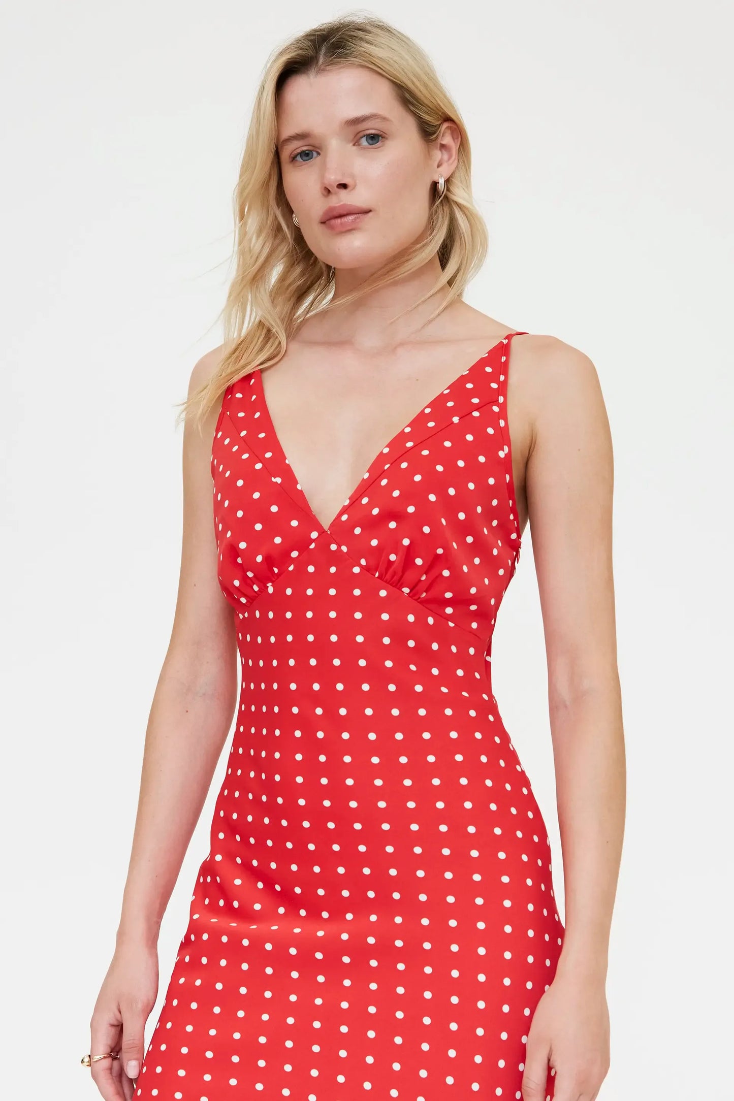 Long dress with red mini dot print