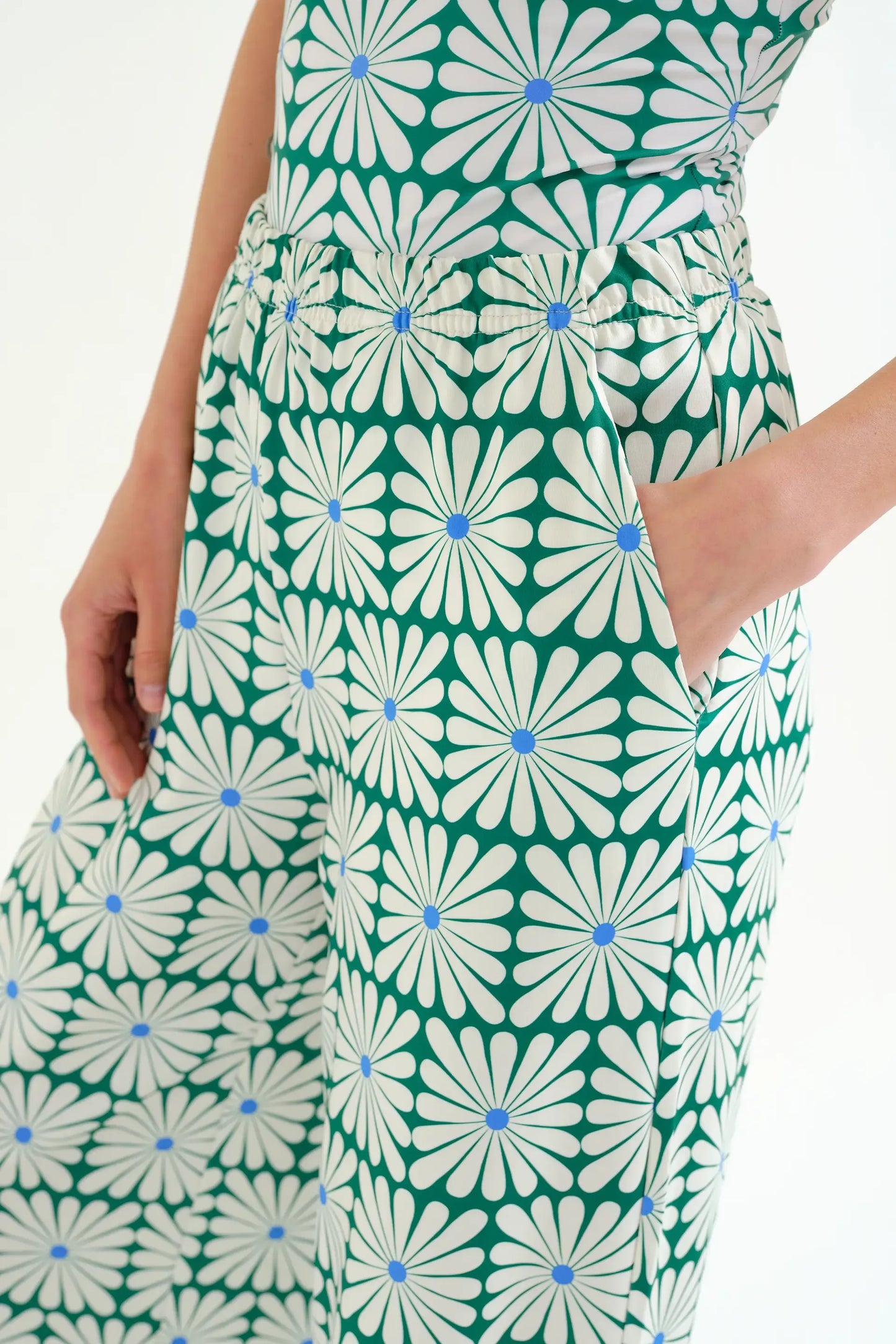 Trousers with Olive Flower Green print