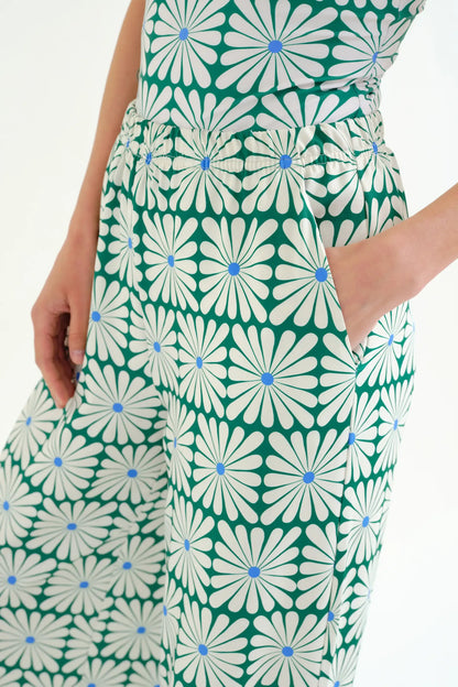 Trousers with Olive Flower Green print