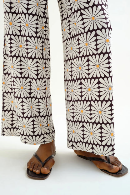 Trousers with Olive Flower print, Black