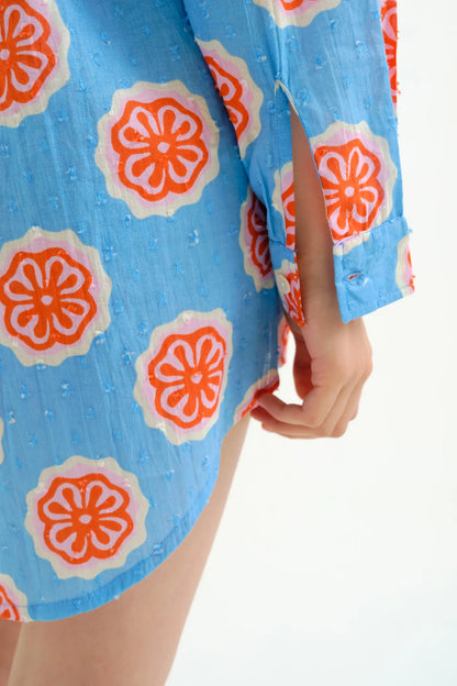 Red bloom flowers print shirt
