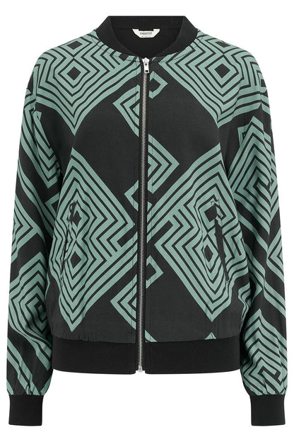 Bobbi Bomber Jacket - Black/Green, Geometric Lines