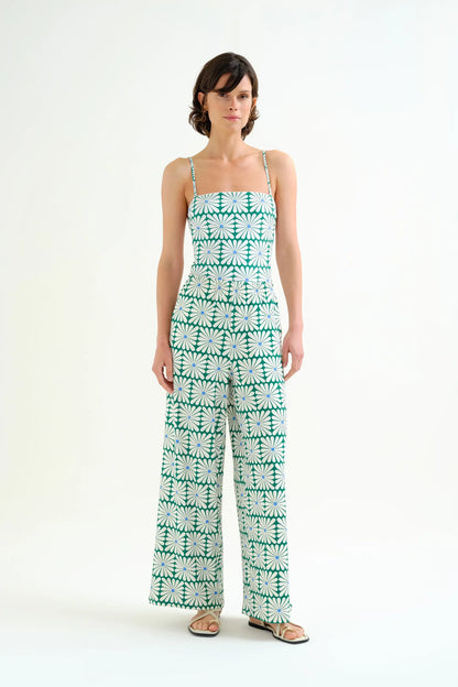 Trousers with Olive Flower Green print