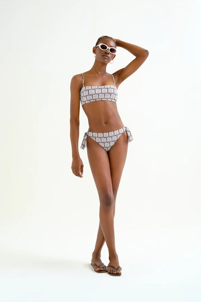 Olive Flower Print Straight Bikini Top - Black