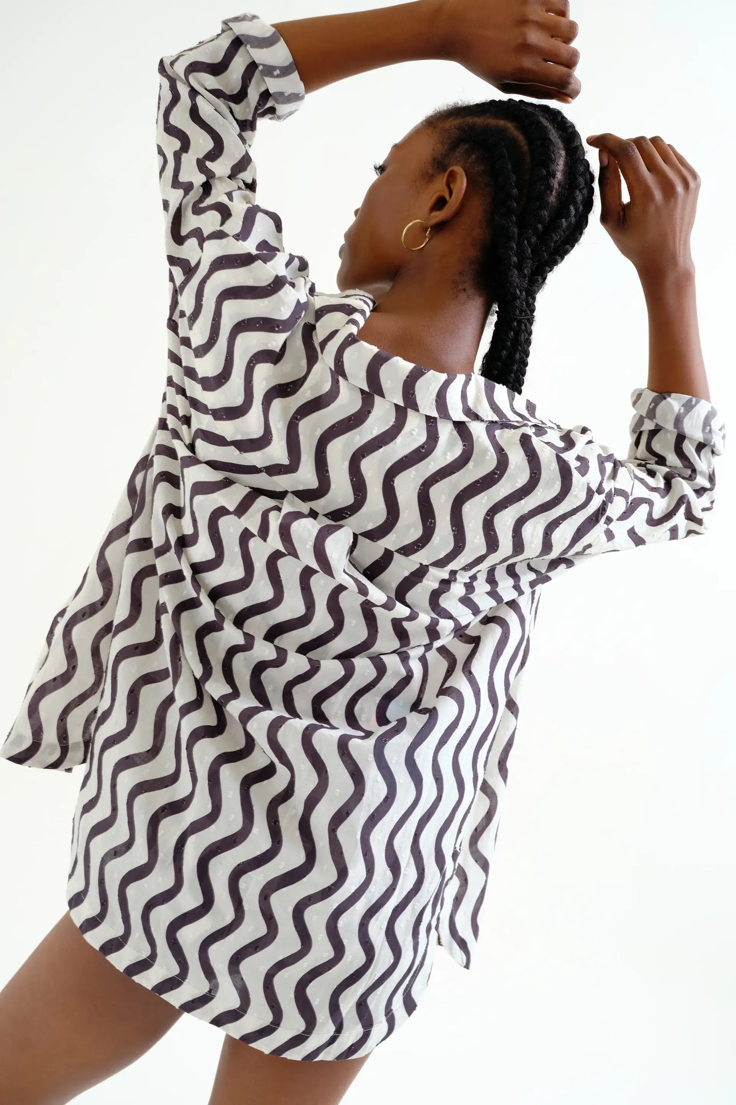 Black and White; White Wave Print Shirt