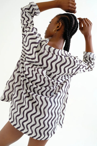 Black and White; White Wave Print Shirt