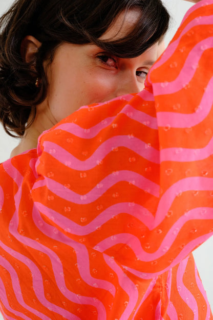 Wave Red and Pink; Pink Print Beach Top