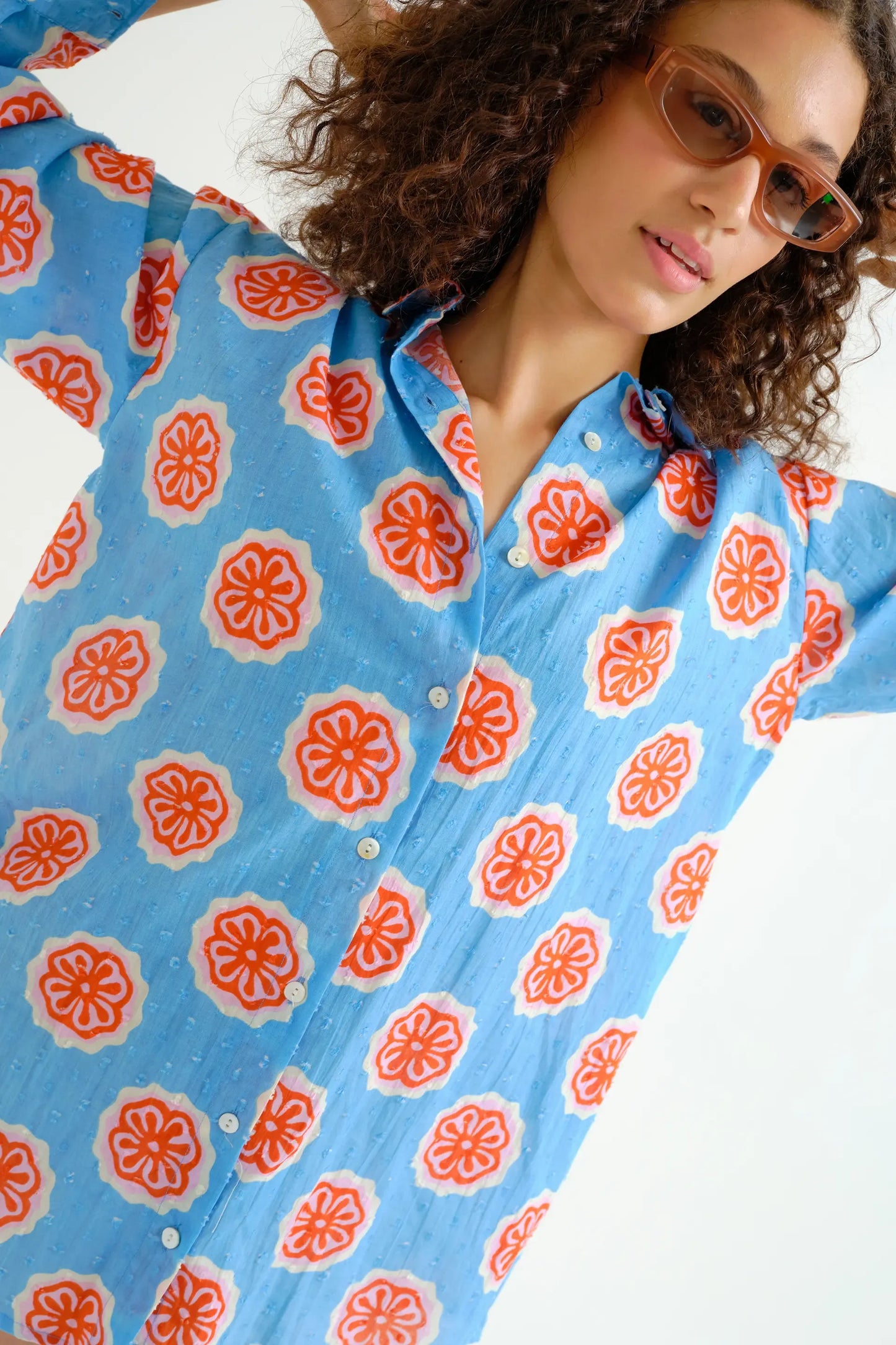 Red bloom flowers print shirt