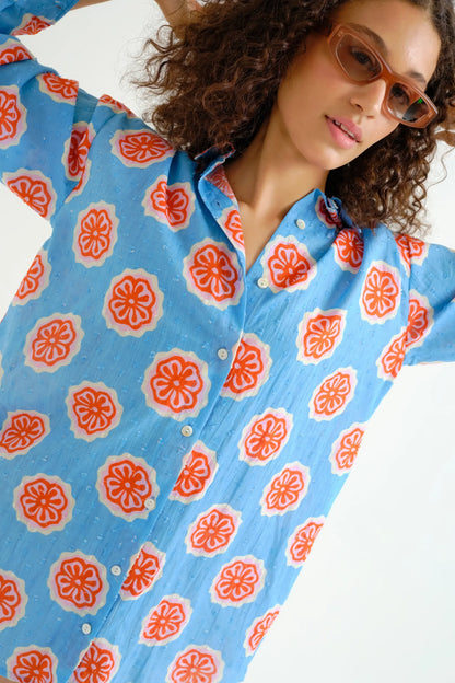 Red bloom flowers print shirt