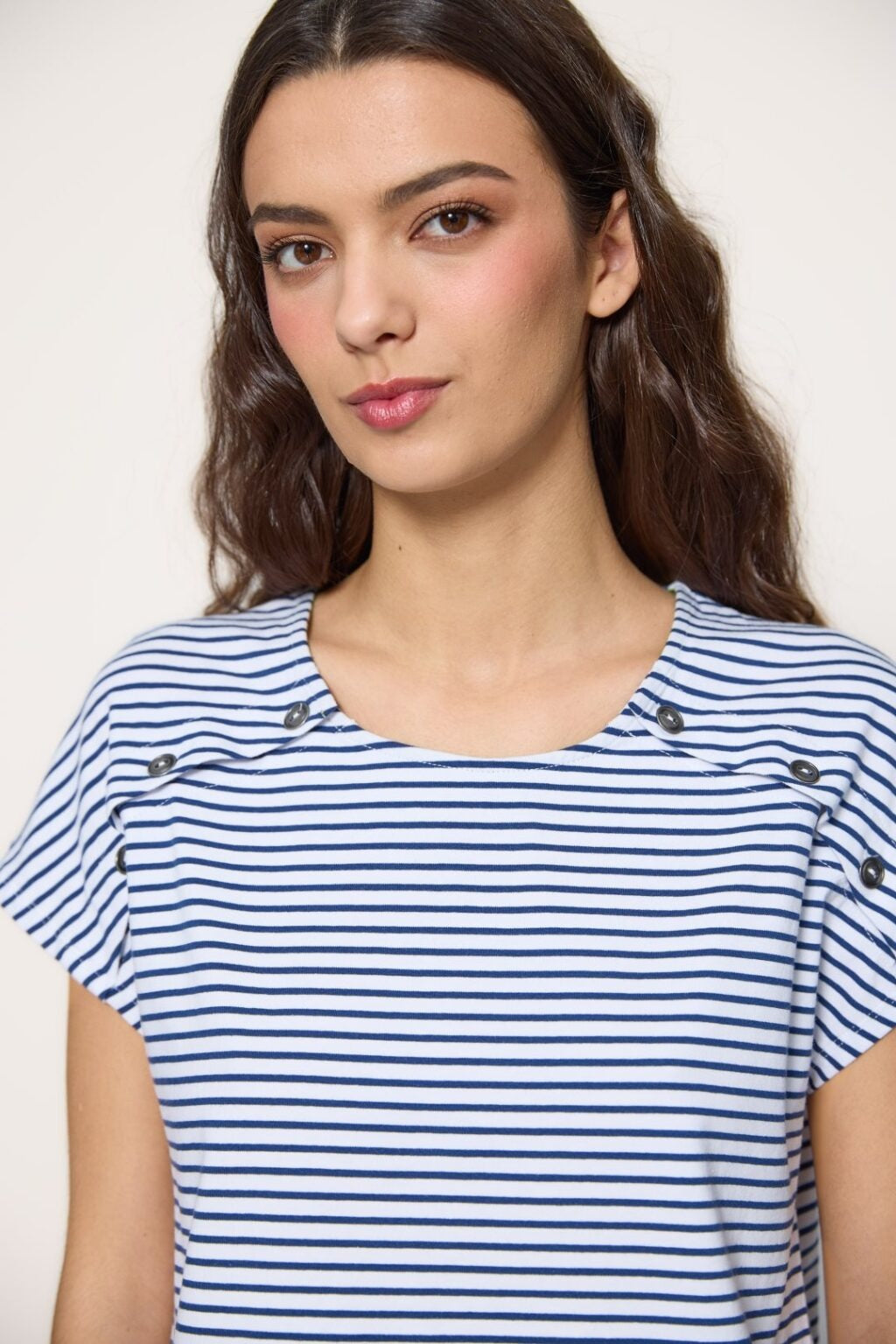 Striped button detail t-shirt
