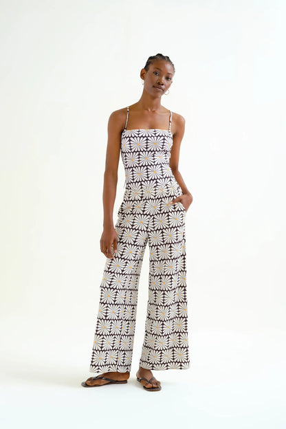 Trousers with Olive Flower print, Black