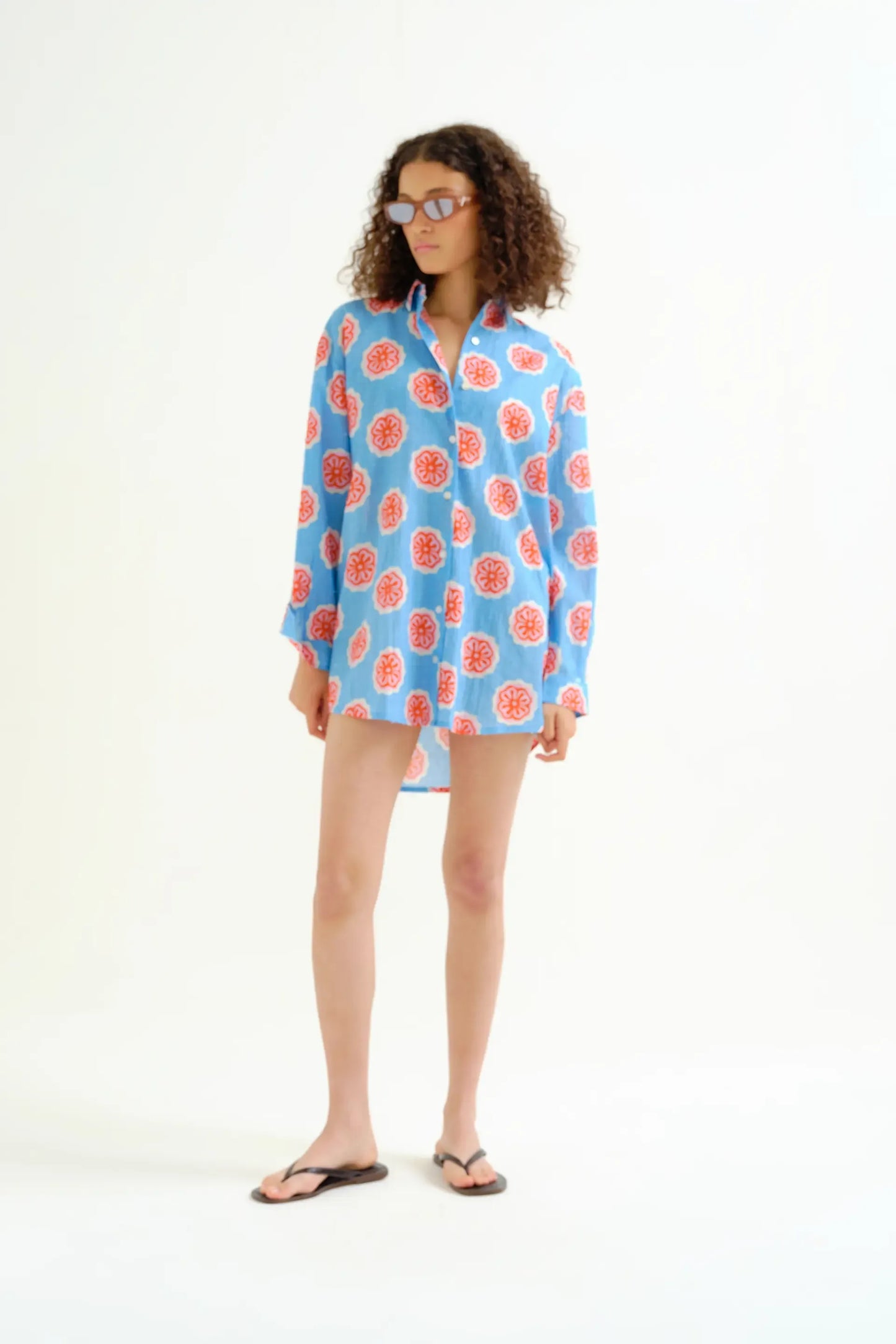 Red bloom flowers print shirt