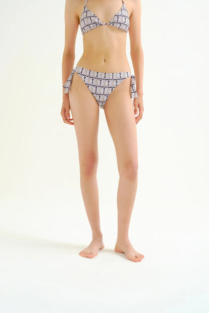 Black Olive Flower Print Tie Bikini Bottom