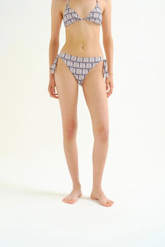 Black Olive Flower Print Tie Bikini Bottom