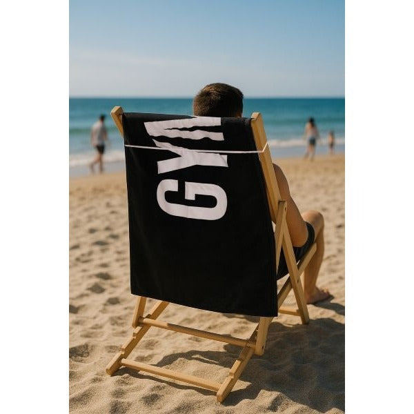 BEACH TOWEL "GYM BRO" BLACK WHITE