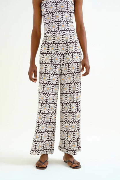 Trousers with Olive Flower print, Black