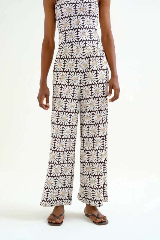 Trousers with Olive Flower print, Black