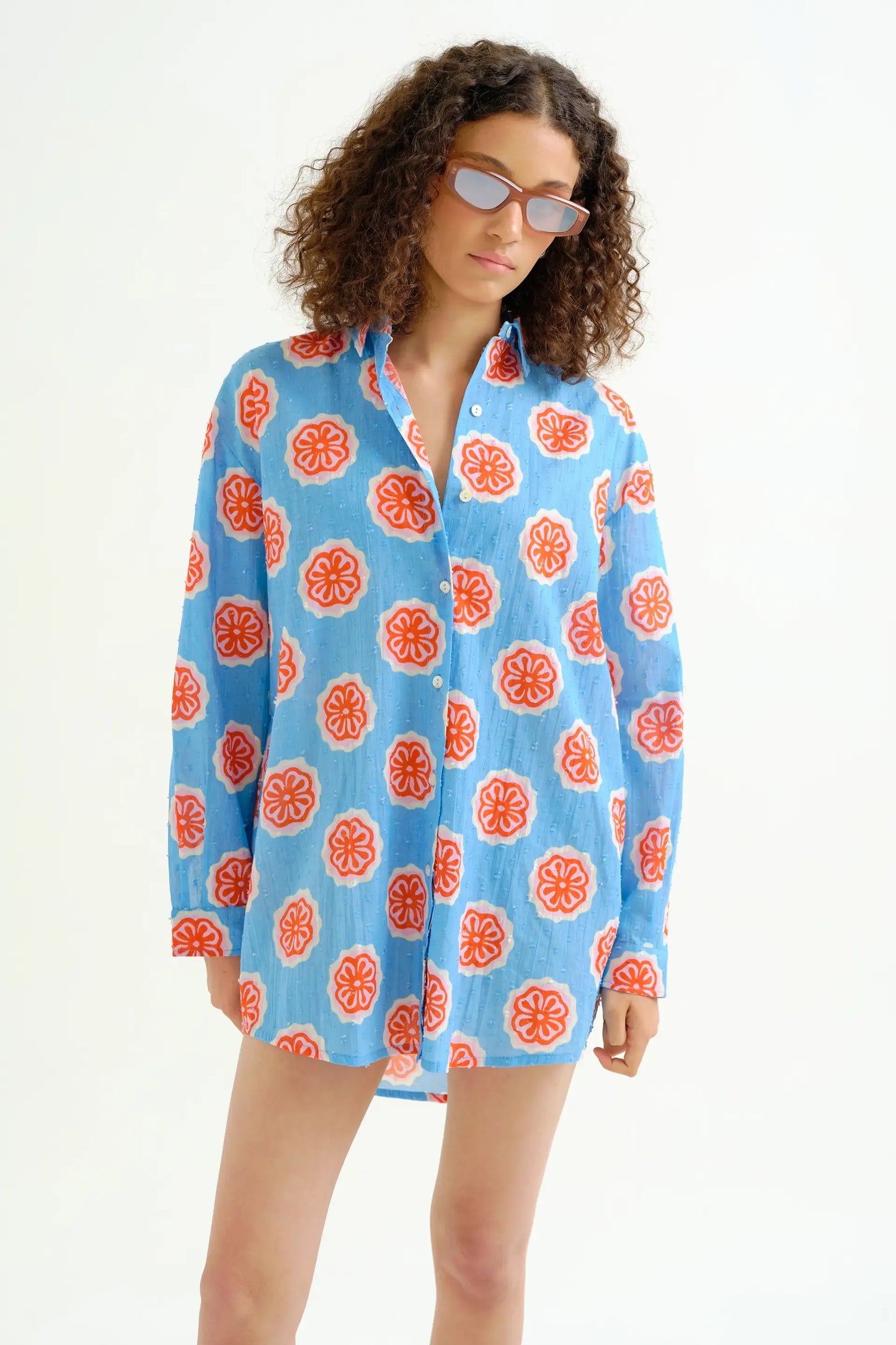 Red bloom flowers print shirt
