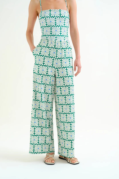 Trousers with Olive Flower Green print