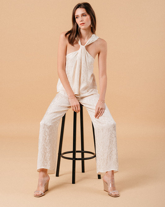 WOVEN TOP ECRU MOSS